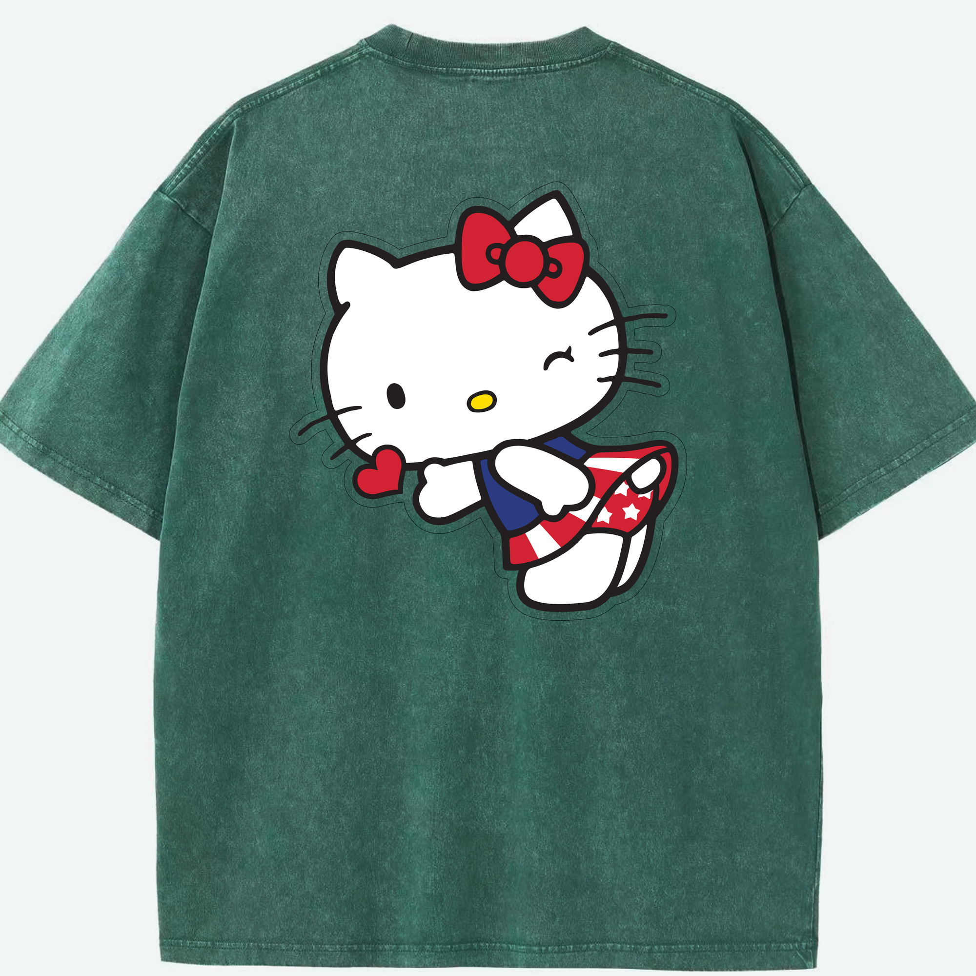 （画像用） Hello Kitty ハローキティ 綿100% ヴィンテージ風 半袖Tシャツ（背面プリント）